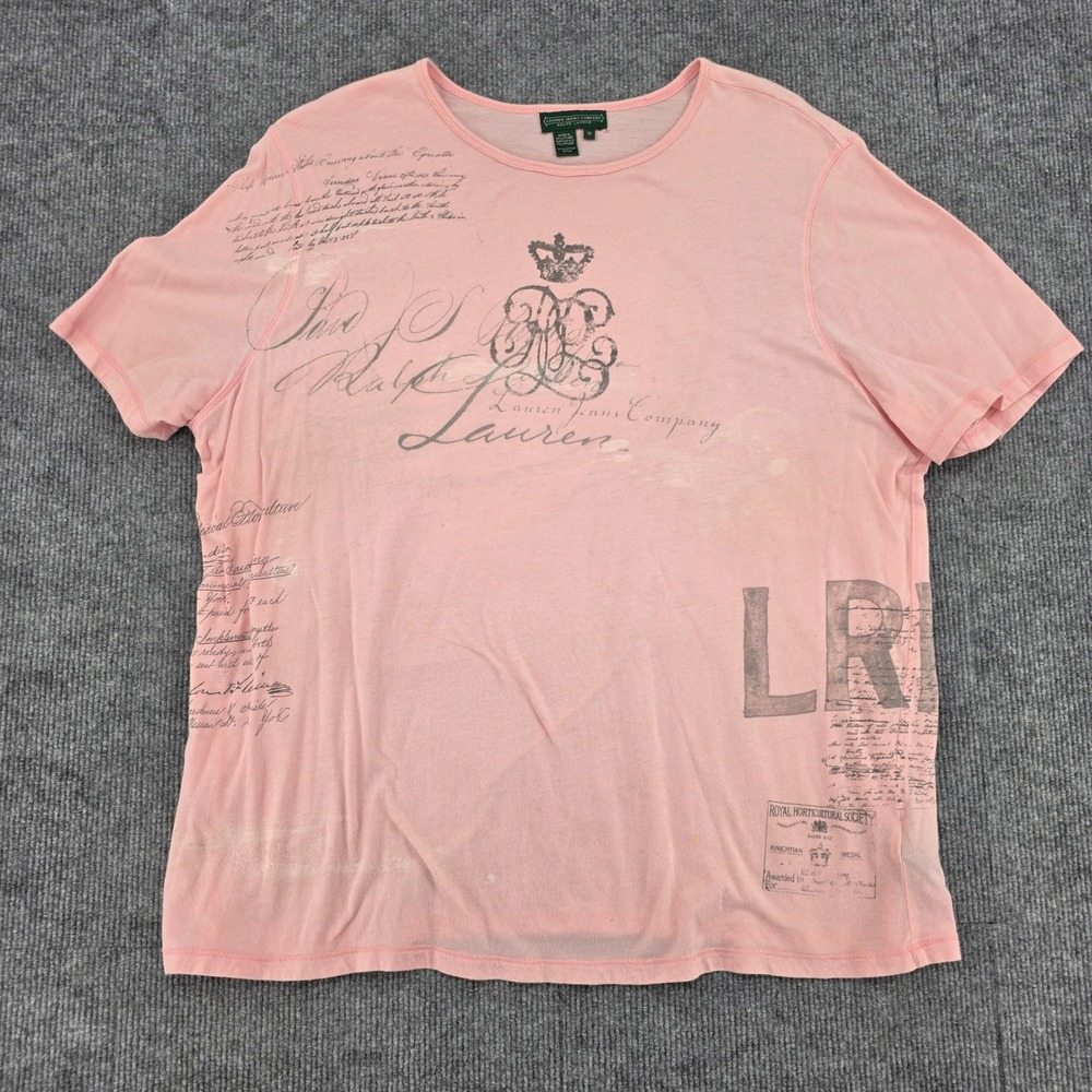 Lauren Jeans Co Ralph Lauren Pink Graphic Crest Script Tee 1X Cotton S/S